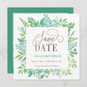Rustikales Greenery Gold Floral Foto Save the Date Ankündigung (Vorne/Hinten)