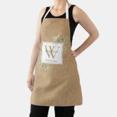 Rustikales Greenery Watercolor White Gold Monogram Schürze (InSitu)