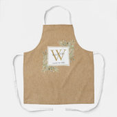 Rustikales Greenery Watercolor White Gold Monogram Schürze (Vorderseite)