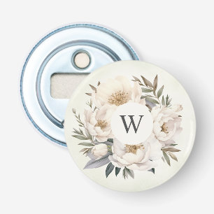 Rustikales Greenery White Floral Monogram Wedding Flaschenöffner