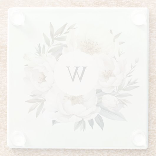 Rustikales Greenery White Floral Monogram Wedding Glasuntersetzer (Rückseite)