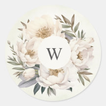 Rustikales Greenery White Floral Monogram Wedding