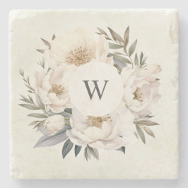 Rustikales Greenery White Floral Monogram Wedding Steinuntersetzer