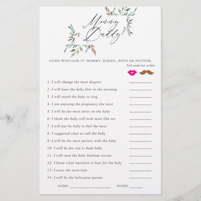 Rustikales Greenery Winter Baby Shower Game (Vorderseite)