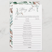 Rustikales Greenery Winter Brautparty Honey-Do Gam (Vorne/Hinten)