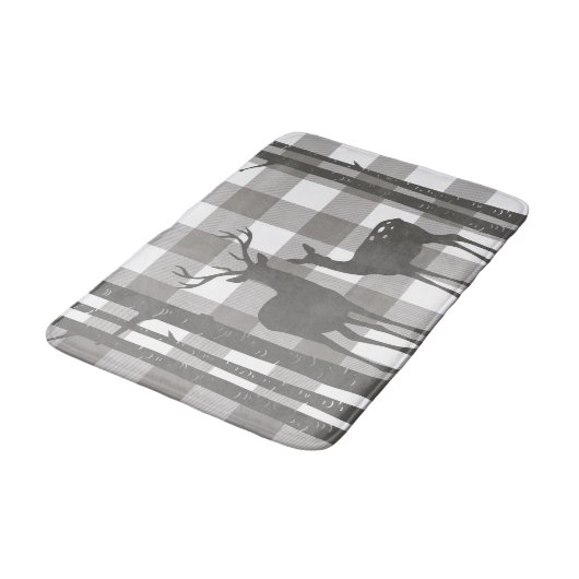 Rustikales Grey Buffalo Karierte Schachbretter Hir Badematte (Schrägansicht)