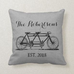 Rustikales Grey Vintag Bicycle Wedding Monogram Kissen