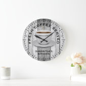 Rustikales Grey Wood Coffee Theme Bauernhof Küche Große Wanduhr (Zuhause)