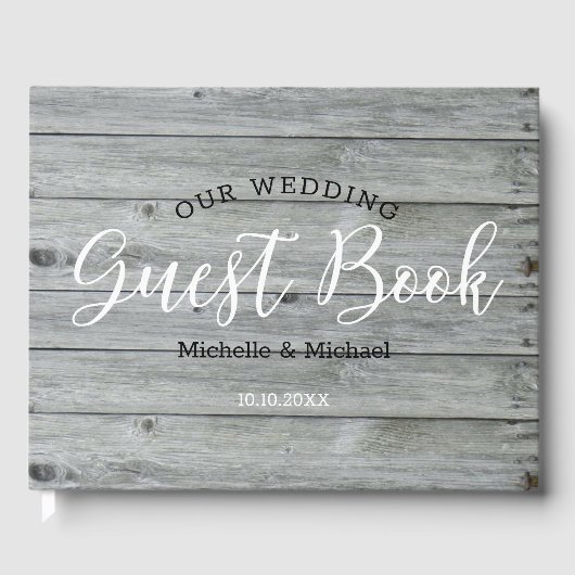 Rustikales Grey Wood Country Wedding Gästebuch (Vorderseite)