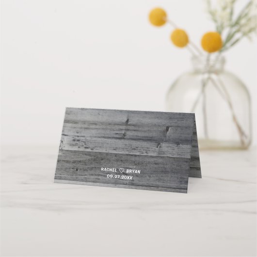 Rustikales Grey Wood Watercolor Rose Sonnenblumen Platzkarte (Rückseite)