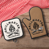 Rustikales GRILLMASTER, kundenspezifisch braun und Ofenhandschuh & Topflappen-Set