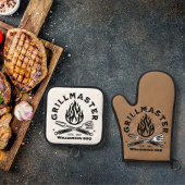 Rustikales GRILLMASTER, kundenspezifisch braun und Ofenhandschuh & Topflappen-Set