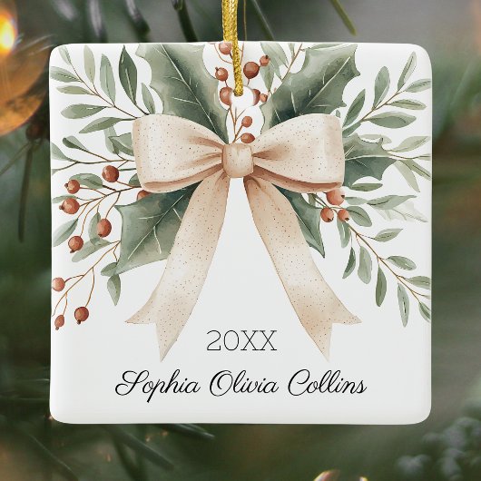 Rustikales Großkind's First Christmas Watercolor B Keramikornament