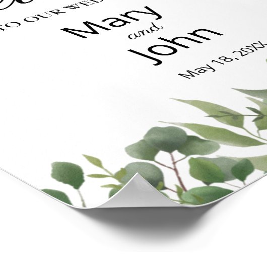 Rustikales Grün Blätter Grünfolienschild Hochzeits Poster (Ecke)