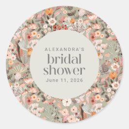 Rustikales, grün florales Boho Brautparty Custom Runder Aufkleber