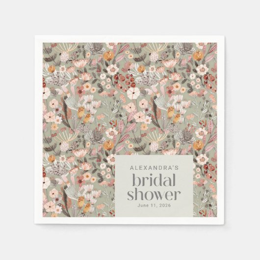 Rustikales, grün florales Boho Brautparty Custom Serviette (Vorderseite)