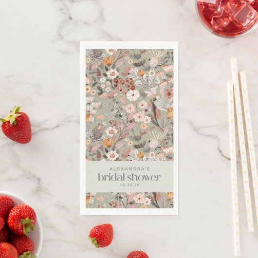 Rustikales, grün florales Boho Brautparty Custom Serviette (Beispiel)