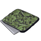 Rüstikales grün geprägtes Leder  Laptopschutzhülle (Vorne Knopf)