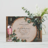 Rustikales Grün & Holz-Slice Brunch & Bubbly Einladung (Stehend Vorderseite)