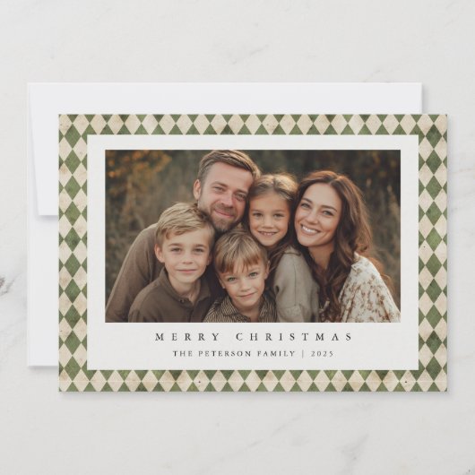 Rustikales Grün Kariert 1 Foto Frohe Weihnachten (Vorderseite)
