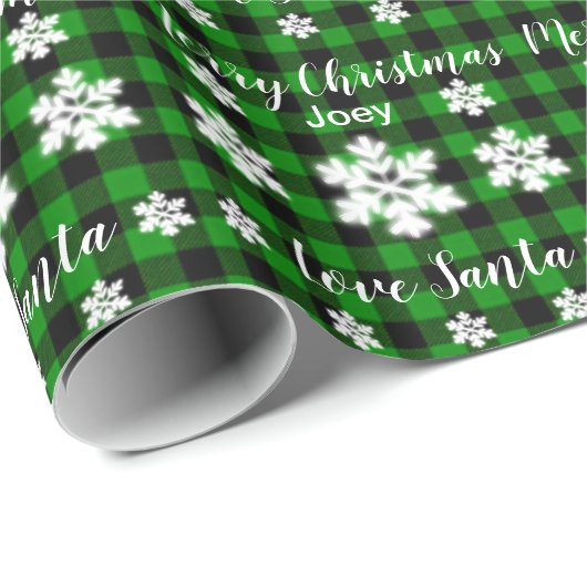 Rustikales Grün kariert mit Schneeflockendetails Geschenkpapier (Rolleneckpunkt)