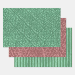 Rustikales Grün und Cranberry Weihnachten Rot Geschenkpapier Set