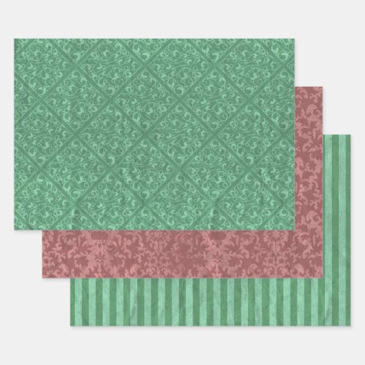 Rustikales Grün und Cranberry Weihnachten Rot Geschenkpapier Set (Set)
