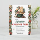 Rustikales Grün und goldfarbener, eleganter Weihna Einladung (Stehend Vorderseite)