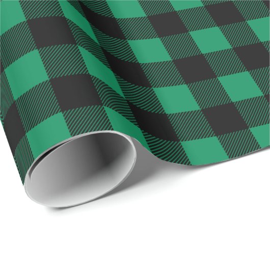 Rustikales Grün und Schwarzes Buffalo Karierte Wei Geschenkpapier (Rolleneckpunkt)
