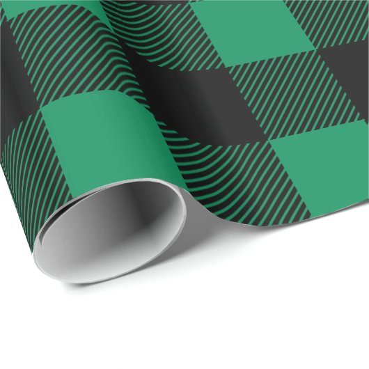 Rustikales Grün und Schwarzes Buffalo Karierte Wei Geschenkpapier (Rolleneckpunkt)