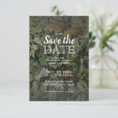 Rustikales Grün Weihnachtsfest Party Save the Date (Stehend Vorderseite)