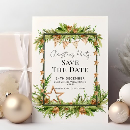 Rustikales Grün Weihnachtsfest Party Save the Date Einladung