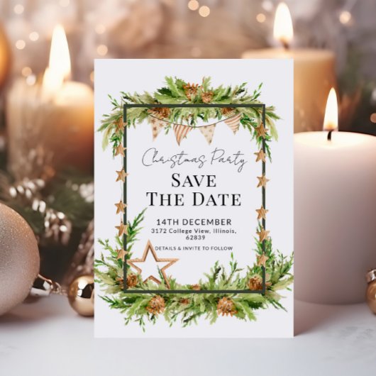 Rustikales Grün Weihnachtsfest Party Save the Date Einladung