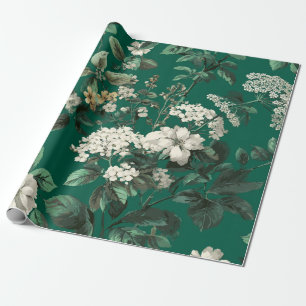 Rustikales Grün-Weiß-Botanisches-Kühn-Antik-Blumen Geschenkpapier
