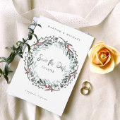 Rustikales Grün Winterhochzeit Save the Date Karte