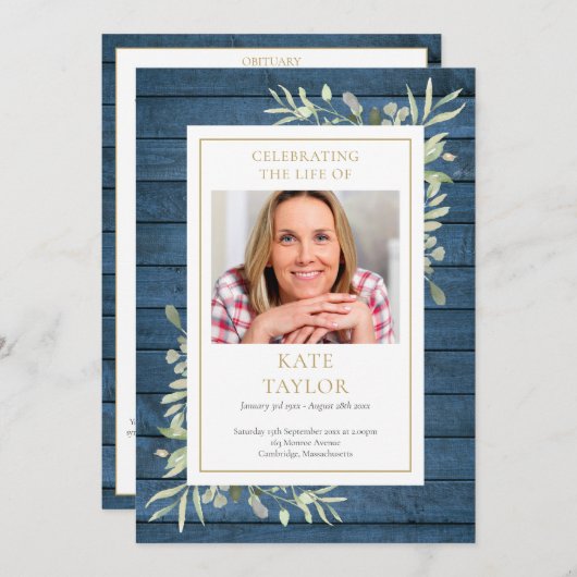 Rustikales Grünbeerdigungsprogramm Einladung (Vorne/Hinten)