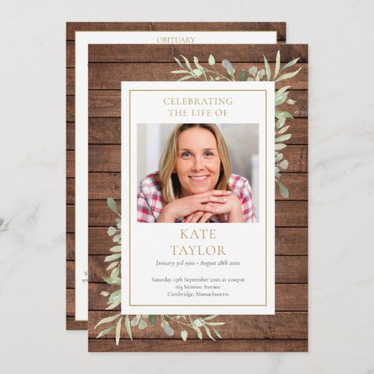 Rustikales Grünbeerdigungsprogramm Einladung (Vorne/Hinten)