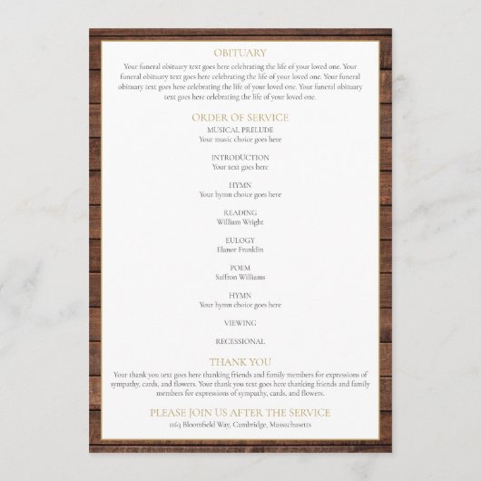 Rustikales Grünbeerdigungsprogramm Programm (Rückseite)