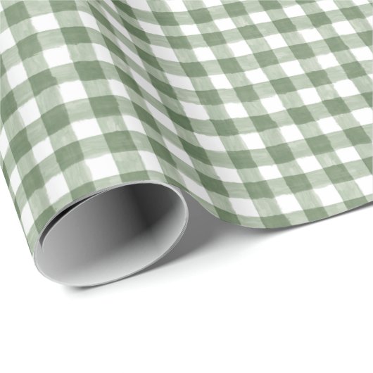 Rustikales Grünbuch Gingham Holiday Wrapping Geschenkpapier (Rolleneckpunkt)