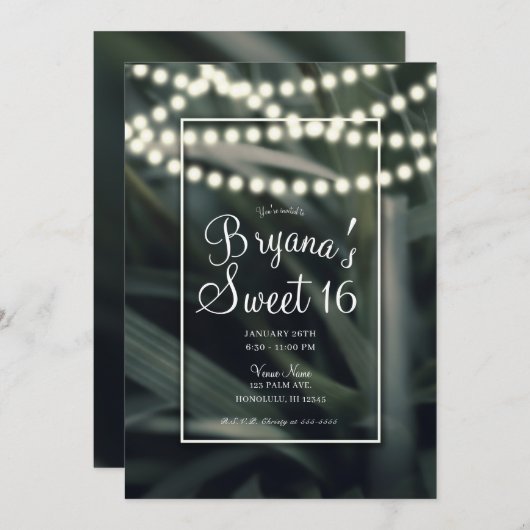 Rustikales Grüner Frühling Gras & Lights Süß 16 Einladung (Vorne/Hinten)