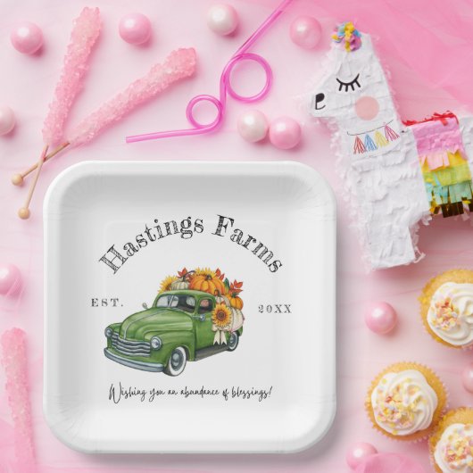 Rustikales Grüner LKW Erntedank Erntepapier Pappteller (Party)