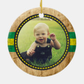 Rustikales Grüner Traktor Erstes Weihnachtswald Fo Keramik Ornament (Hinten)