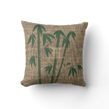 Rustikales grünes Bamboo Pflanze Leinwand Kissen