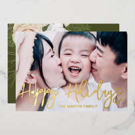 Rustikales grünes botanisches Foto Weihnachten Folien Feiertagskarte