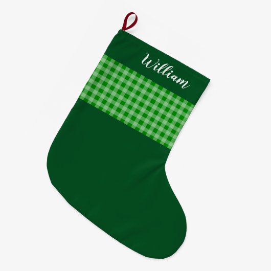 Rustikales grünes Buffalo Kariert Personalisiert Großer Weihnachtsstrumpf (Vorderansicht (hängend))
