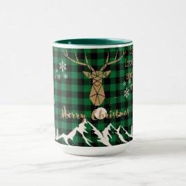 Rustikales grünes Büffel Kariert Rentier Weihnacht Tasse