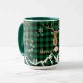 Rustikales grünes Büffel Kariert Rentier Weihnacht Tasse (Vorderseite Links)