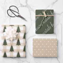 Rustikales grünes Buon Natale Ferienhaus Geschenkpapier Set