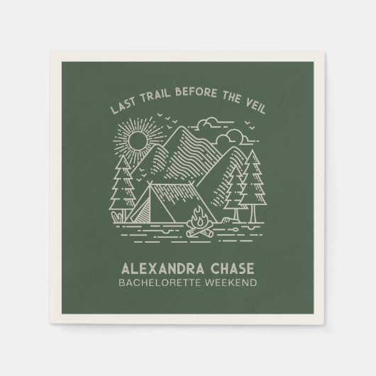 Rustikales grünes Camp Bachelorette Serviette (Vorderseite)