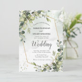 Rustikales grünes Eukalyptus-Arch-Foto QR-Code Hoc Einladung (Stehend Vorderseite)